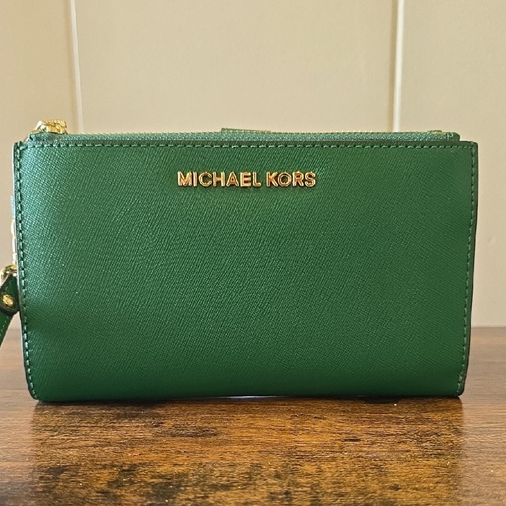 Michael Kors Emerald Green Wallet with Gold Accents